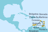 Visitando Pointe a Pitre (Guadalupe), Kralendijk (Antillas), Aruba (Antillas), Curacao (Antillas), Martinica (Antillas), Pointe a Pitre (Guadalupe), Puerto España (Trinidad y Tobago), Grenada (Antillas), Kingstown (Granadinas), Bridgetown (Barbados), Martinica (Antillas), Pointe a Pitre (Guadalupe)