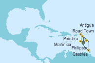 Visitando Pointe a Pitre (Guadalupe), Road Town (Isla Tórtola/Islas Vírgenes), Philipsburg (St. Maarten), Antigua (Antillas), Castries (Santa Lucía/Caribe), Martinica (Antillas), Pointe a Pitre (Guadalupe)