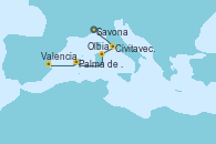 Visitando Savona (Italia), Civitavecchia (Roma), Olbia (Cerdeña), Palma de Mallorca (España), Valencia