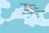 Visitando Chioggia (Venecia/Italia), Opatija (Croacia), Zadar (Croacia), Split (Croacia), Dubrovnik (Croacia), Kotor (Montenegro), Sibenik (Croacia), Chioggia (Venecia/Italia), Chioggia (Venecia/Italia)