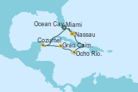 Visitando Miami (Florida/EEUU), Nassau (Bahamas), Ocean Cay MSC Marine Reserve (Bahamas), Ocho Ríos (Jamaica), Gran Caimán (Islas Caimán), Cozumel (México), Miami (Florida/EEUU), Nassau (Bahamas), Ocean Cay MSC Marine Reserve (Bahamas), Ocean Cay MSC Marine Reserve (Bahamas), Miami (Florida/EEUU)