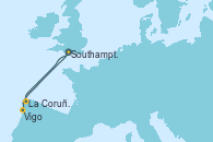 Visitando Southampton (Inglaterra), La Coruña (Galicia/España), Vigo (España), Southampton (Inglaterra)