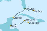 Visitando Fort Lauderdale (Florida/EEUU), Isla Pequeña (San Salvador/Bahamas), Fort Lauderdale (Florida/EEUU), Cozumel (México), Belize (Caribe), Gran Caimán (Islas Caimán), Montego Bay (Jamaica)