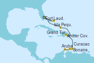 Visitando Fort Lauderdale (Florida/EEUU), Isla Pequeña (San Salvador/Bahamas), Fort Lauderdale (Florida/EEUU), Grand Turks(Turks & Caicos), Amber Cove (República Dominicana), Bonaire (Países Bajos), Aruba (Antillas), Curacao (Antillas)