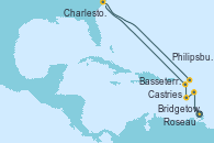 Visitando Bridgetown (Barbados), Castries (Santa Lucía/Caribe), Roseau (Dominica), Basseterre (Antillas), Charleston (Carolina del Sur), Philipsburg (St. Maarten), IleRoyale