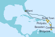 Visitando Miami (Florida/EEUU), Philipsburg (St. Maarten), Castries (Santa Lucía/Caribe), Bridgetown (Barbados), Basseterre (Antillas), Road Town (Isla Tórtola/Islas Vírgenes), Miami (Florida/EEUU)
