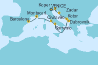 Visitando VENICE (FUSINA) -  ITALY, Koper (Eslovenia), Zadar (Croacia), Dubrovnik (Croacia), Kotor (Montenegro), Sorrento (Nápoles/Italia), Civitavecchia (Roma), Montecarlo (Mónaco), Barcelona
