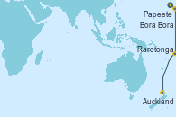 Visitando Papeete (Tahití), Bora Bora (Polinesia), Bora Bora (Polinesia), Rarotonga (Islas Cook), Auckland (Nueva Zelanda)