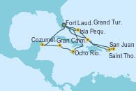 Visitando Fort Lauderdale (Florida/EEUU), Ocho Ríos (Jamaica), Gran Caimán (Islas Caimán), Cozumel (México), Fort Lauderdale (Florida/EEUU), Grand Turks(Turks & Caicos), San Juan (Puerto Rico), Saint Thomas (Islas Vírgenes), Isla Pequeña (San Salvador/Bahamas), Fort Lauderdale (Florida/EEUU), Isla Pequeña (San Salvador/Bahamas)