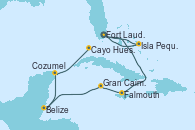 Visitando Fort Lauderdale (Florida/EEUU), Isla Pequeña (San Salvador/Bahamas), Fort Lauderdale (Florida/EEUU), Falmouth (Jamaica), Gran Caimán (Islas Caimán), Belize (Caribe), Cozumel (México), Cayo Hueso (Key West/Florida)