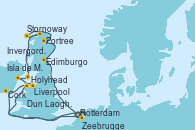 Visitando Rotterdam (Holanda), Holyhead (Gales/Reino Unido), Cork (Irlanda), Zeebrugge (Bruselas), Rotterdam (Holanda), Edimburgo (Escocia), Invergordon (Escocia), Stornoway (Isla de Lewis/Escocia), Portree (Reino Unido), Isla de Mann (Reino Unido), Dun Laoghaire (Dublin/Irlanda), Liverpool (Reino Unido)