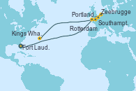 Visitando Fort Lauderdale (Florida/EEUU), Portland, Dorset (Reino Unido), Southampton (Inglaterra), Zeebrugge (Bruselas), Rotterdam (Holanda), Kings Wharf (Bermudas)