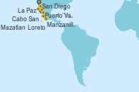 Visitando San Diego (California/EEUU), San Diego (California/EEUU), Cabo San Lucas (México), La Paz (México), Loreto (México), Mazatlan (México), Puerto Vallarta (México), Manzanillo (México)