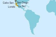 Visitando San Diego (California/EEUU), La Paz (México), Loreto (México), Cabo San Lucas (México), San Diego (California/EEUU)