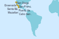 Visitando San Diego (California/EEUU), Ensenada (México), Puerto Vallarta (México), Mazatlan (México), Cabo San Lucas (México), San Diego (California/EEUU), San Francisco (California/EEUU), San Francisco (California/EEUU), Santa Bárbara (California), San Diego (California/EEUU)