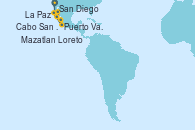 Visitando San Diego (California/EEUU), La Paz (México), Loreto (México), San Diego (California/EEUU), Puerto Vallarta (México), Mazatlan (México), Cabo San Lucas (México), San Diego (California/EEUU), Cabo San Lucas (México)