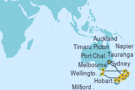 Visitando Sydney (Australia), Picton (Australia), Wellington (Nueva Zelanda), Napier (Nueva Zelanda), Tauranga (Nueva Zelanda), Auckland (Nueva Zelanda), Melbourne (Australia), Hobart (Australia), Milfjord Sound (Nueva Zelanda), Port Chalmers (Nueva Zelanda), Timaru (Nueva Zelanda)