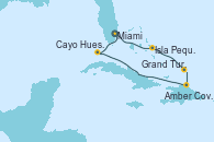 Visitando Miami (Florida/EEUU), Isla Pequeña (San Salvador/Bahamas), Grand Turks(Turks & Caicos), Amber Cove (República Dominicana), Cayo Hueso (Key West/Florida), Miami (Florida/EEUU)