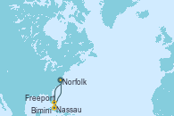 Visitando Norfolk (Virginia/EEUU), Nassau (Bahamas), Freeport (Bahamas), Bimini (Bahamas), Norfolk (Virginia/EEUU)