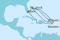 Visitando Miami (Florida/EEUU), St. John´s (Antigua y Barbuda), Philipsburg (St. Maarten), St. John´s (Antigua y Barbuda), Basseterre (Antillas), Miami (Florida/EEUU)