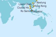Visitando Singapur, Ko Samui (Tailandia), Laem Chabang (Bangkok/Thailandia), Laem Chabang (Bangkok/Thailandia), Ciudad Ho Chi Minh (Vietnam), Ciudad Ho Chi Minh (Vietnam), Hong Kong (China), Keelung (Taiwán)