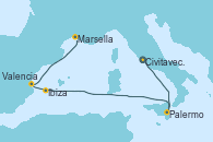 Visitando Civitavecchia (Roma), Palermo (Italia), Ibiza (España), Valencia, Marsella (Francia)