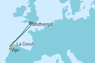 Visitando Southampton (Inglaterra), Vigo (España), La Coruña (Galicia/España), Southampton (Inglaterra)