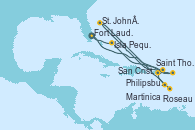 Visitando Fort Lauderdale (Florida/EEUU), Philipsburg (St. Maarten), St. John´s (Antigua y Barbuda), Martinica (Antillas), Roseau (Dominica), San Cristóbal y Nieves, Saint Thomas (Islas Vírgenes), Isla Pequeña (San Salvador/Bahamas), Fort Lauderdale (Florida/EEUU)