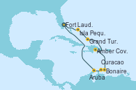 Visitando Fort Lauderdale (Florida/EEUU), Isla Pequeña (San Salvador/Bahamas), Grand Turks(Turks & Caicos), Amber Cove (República Dominicana), Bonaire (Países Bajos), Curacao (Antillas), Aruba (Antillas), Fort Lauderdale (Florida/EEUU)