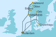 Visitando Rotterdam (Holanda), Eidfjord (Hardangerfjord/Noruega), Aalesund (Noruega), Olden (Noruega), SANDNESS (STAVANGER), Rotterdam (Holanda), Copenhague (Dinamarca), Oslo (Noruega), SANDNESS (STAVANGER), Rotterdam (Holanda)
