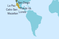 Visitando San Diego (California/EEUU), Cabo San Lucas (México), La Paz (México), Loreto (México), Puerto Vallarta (México), Mazatlan (México), San Diego (California/EEUU)
