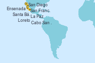 Visitando San Diego (California/EEUU), La Paz (México), Loreto (México), Cabo San Lucas (México), San Diego (California/EEUU), Ensenada (México), San Francisco (California/EEUU), San Francisco (California/EEUU), Santa Bárbara (California), San Diego (California/EEUU)