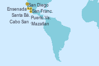 Visitando San Diego (California/EEUU), Cabo San Lucas (México), Puerto Vallarta (México), Mazatlan (México), San Diego (California/EEUU), Ensenada (México), San Francisco (California/EEUU), San Francisco (California/EEUU), Santa Bárbara (California), San Diego (California/EEUU)