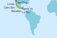 Visitando San Diego (California/EEUU), Puerto Vallarta (México), Mazatlan (México), Cabo San Lucas (México), San Diego (California/EEUU), Cabo San Lucas (México), La Paz (México), Loreto (México), San Diego (California/EEUU)