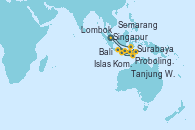 Visitando Singapur, Surabaya (Indonesia), Probolinggo (Java/Indonesia), Bali (Indonesia), Bali (Indonesia), Islas Komodo (Indonesia), Lombok (Indonesia), Semarang (Java/Indonesia), Tanjung Wangi (Indonesia), Singapur