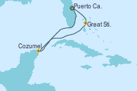 Visitando Puerto Cañaveral (Florida), Great Stirrup Cay (Bahamas), Cozumel (México), Puerto Cañaveral (Florida)
