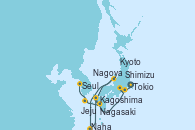 Visitando Tokio (Japón), Shimizu (Japón), Nagoya (Japón), Kyoto (Japón), Kyoto (Japón), Naha (Japón), Kagoshima (Japón), Nagasaki (Japón), Jeju (Corea del Sur), Seul (Corea del Sur)