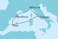 Visitando Génova (Italia), Barcelona, Ibiza (España), Civitavecchia (Roma), Génova (Italia)