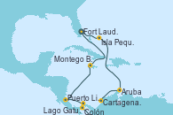 Visitando Fort Lauderdale (Florida/EEUU), Isla Pequeña (San Salvador/Bahamas), Aruba (Antillas), Cartagena de Indias (Colombia), Lago Gatun (Panamá), Colón (Panamá), Puerto Limón (Costa Rica), Montego Bay (Jamaica), Fort Lauderdale (Florida/EEUU)