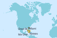 Visitando Miami (Florida/EEUU), Nassau (Bahamas), Great Stirrup Cay (Bahamas), Isla Gran Bahama (Florida/EEUU), Miami (Florida/EEUU)