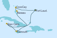 Visitando Fort Lauderdale (Florida/EEUU), Gran Caimán (Islas Caimán), Falmouth (Jamaica), Nassau (Bahamas), CocoCay (Bahamas), Fort Lauderdale (Florida/EEUU)