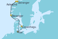 Visitando Kiel (Alemania), Copenhague (Dinamarca), Geiranger (Noruega), Aalesund (Noruega), Stavanger (Noruega), Kiel (Alemania)