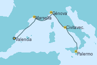 Visitando Valencia, Marsella (Francia), Génova (Italia), Civitavecchia (Roma), Palermo (Italia)