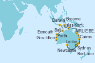 Visitando Sydney (Australia), Newcastle (Australia), Brisbane (Australia), AIRLIE BEACH, Cairns (Australia), Limbe, Darwin (Australia), Islas Komodo (Indonesia), Bali (Indonesia), Broome (Australia), Exmouth (Australia), Geraldton (Australia), Perth (Australia)