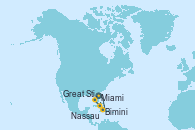 Visitando Miami (Florida/EEUU), Bimini (Bahamas), Great Stirrup Cay (Bahamas), Nassau (Bahamas), Miami (Florida/EEUU)