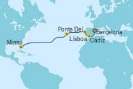 Visitando Barcelona, Cádiz (España), Lisboa (Portugal), Ponta Delgada (Azores), Miami (Florida/EEUU)