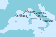 Visitando Civitavecchia (Roma), Nápoles (Italia), Barcelona, Cannes (Francia), Livorno, Pisa y Florencia (Italia), Civitavecchia (Roma)