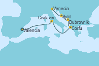Visitando Valencia, Civitavecchia (Roma), Corfú (Grecia), Dubrovnik (Croacia), Split (Croacia), Venecia (Italia)