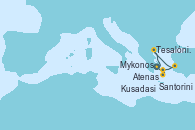 Visitando Atenas (Grecia), Santorini (Grecia), Mykonos (Grecia), Kusadasi (Efeso/Turquía), Tesalónica (Grecia), Tesalónica (Grecia), Atenas (Grecia)