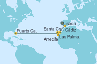 Visitando Lisboa (Portugal), Cádiz (España), Arrecife (Lanzarote/España), Las Palmas de Gran Canaria (España), Santa Cruz de Tenerife (España), Puerto Cañaveral (Florida)